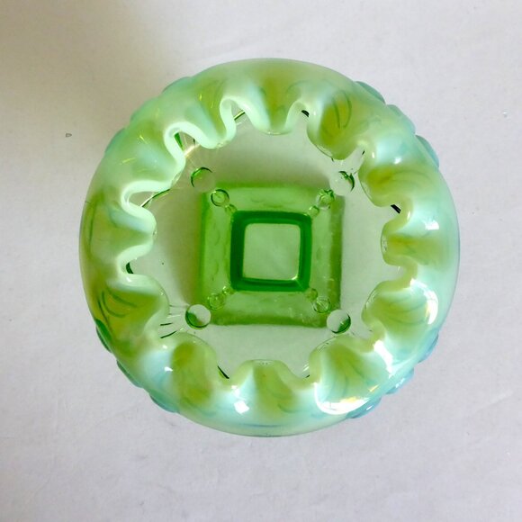 VINTAGE JEFFERSON GLASS OPALESCENT ROSE FLOWER PEDESTAL BOWL (PRE-OWNED) - Picture 6 of 9